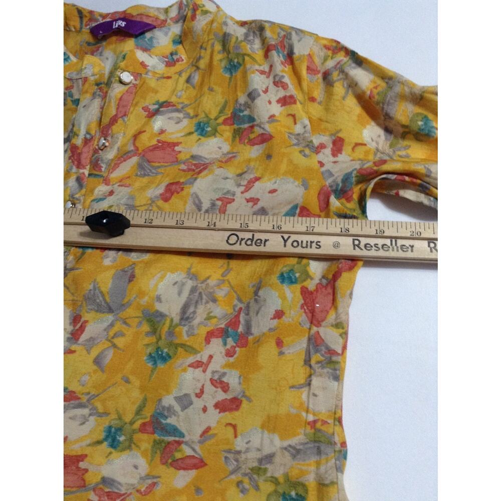 Libas Yellow Floral Tunic Top L Cotton Blend Kurti Kurta 3/4 Sleeve Indian Boho - Picture 3 of 8